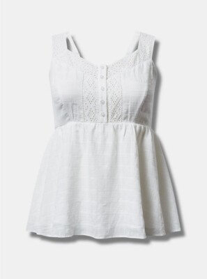 Torrid Babydoll Window Pane Tank White 2 2X 18 20 #E91087