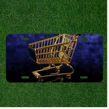 Creative License Plate Auto Tag With Golden Shopping Cart Design