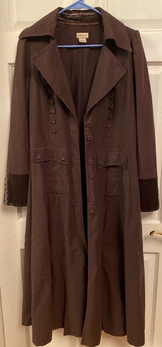 Elevenses Anthropologie Victorian Steampunk Long Trench Coat Brown