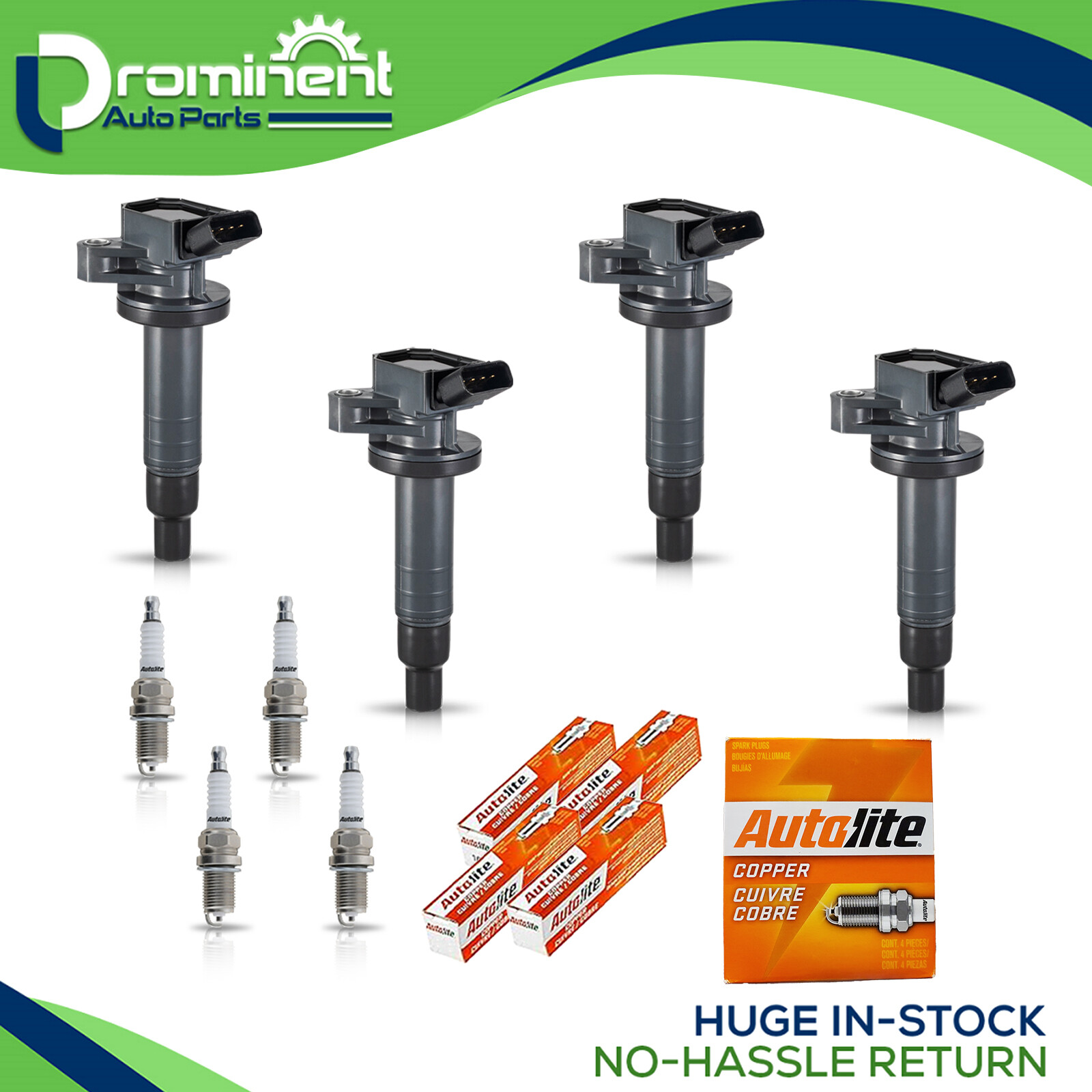 4 Ignition Coil  4 Autolite Spark Plug for Toyota Corolla 2000-2008 1.8L UF247