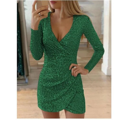 Women Sequin Printed Mini Dress Bodycon Deep V Neck Party Club Cocktail Dress - Picture 21 of 34