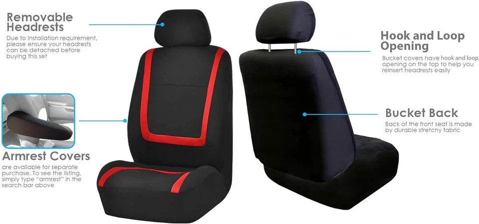 For All Chevrolet Car Seat Cover Red Lines High Quality Breathable Washable - Image 4 of 4