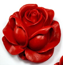 48mm Red cinnabar carved Flower pendant beads 2PCS