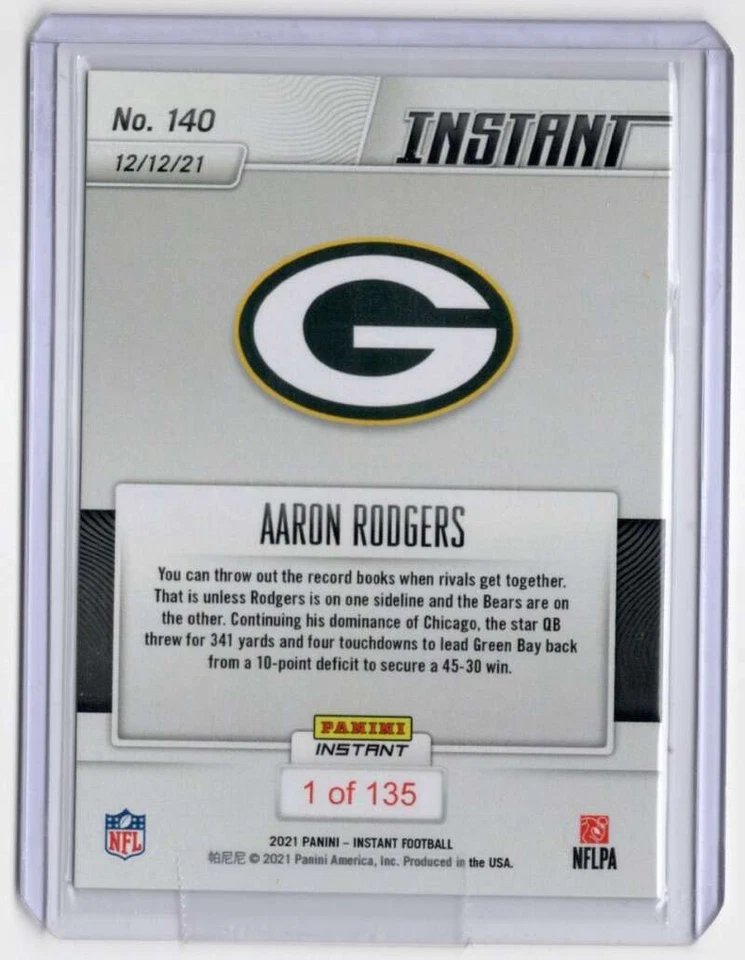 AARON RODGERS 2021 Panini Instant /135 #140 Green Bay Packers ID:27061 - Image 2 of 2