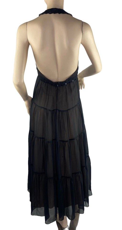 Maxi Vestido Vintage BCBG Negro Seda Cuentas Hada Coqueta Capricho Años 90 Y2K 6 Foto 3 de 4