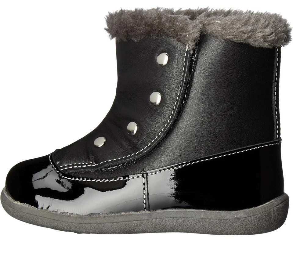 See Kai Run BNIB Amelia Black Leather Toddler Fur lined Side Open Boot Size 5.5T - Image 3 of 4