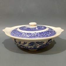 English Ironstone Tableware “ Old Willow “ Blue & White Covered Veg Dish