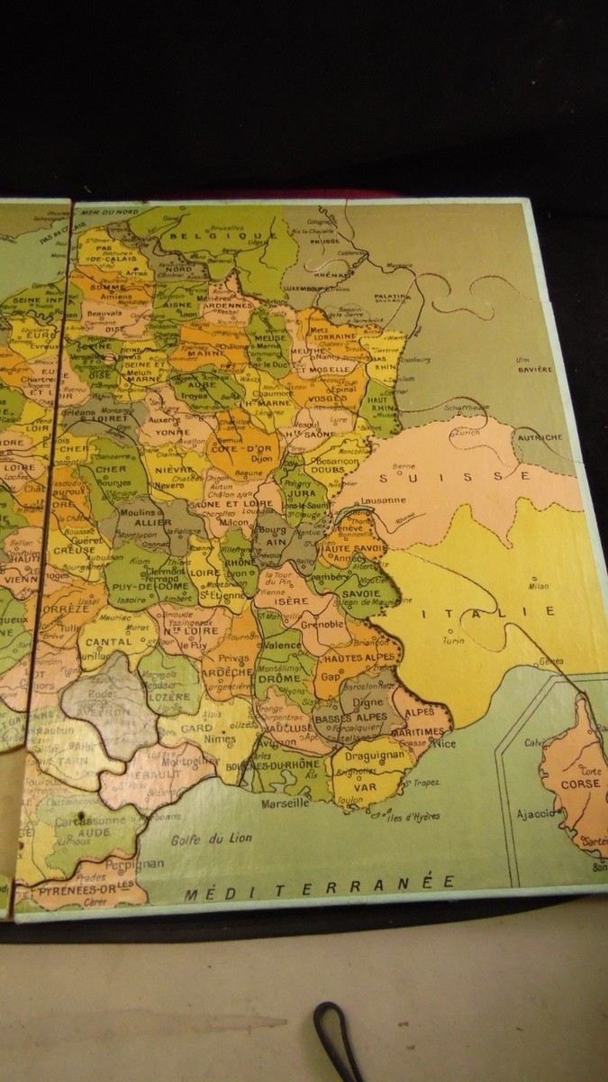 Ancien Puzzle En Bois Jullien - Atlas Géographique France, Europe, Mappemonde - 19ème