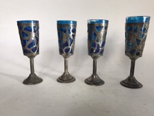 4 Sterling Silver Overlay Cordial Glasses