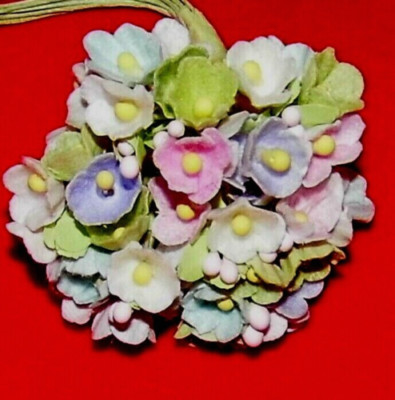 Vintage style p MULTI flocked Parchment FORGET ME NOT floral bunch Dolls & Craft