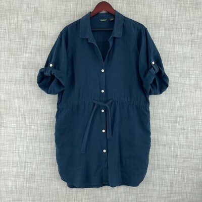 Eddie Bauer Linen Dress Mini Womens L blue 2154 | eBay