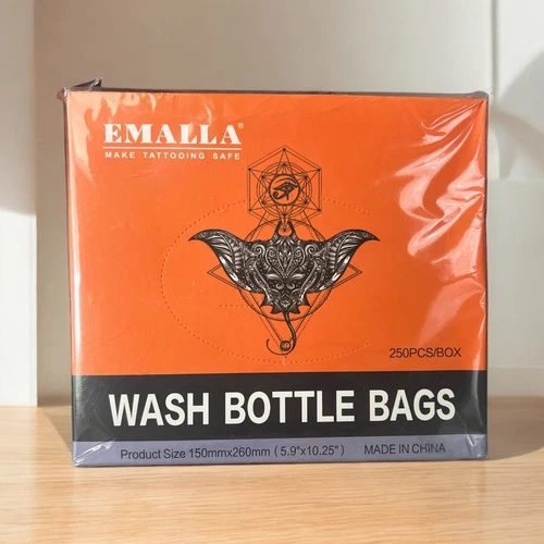 EMALLA Tattoo Wash Bottle Bags Covers Sleeves 250 pcs ~ New Sealed - product listing photo