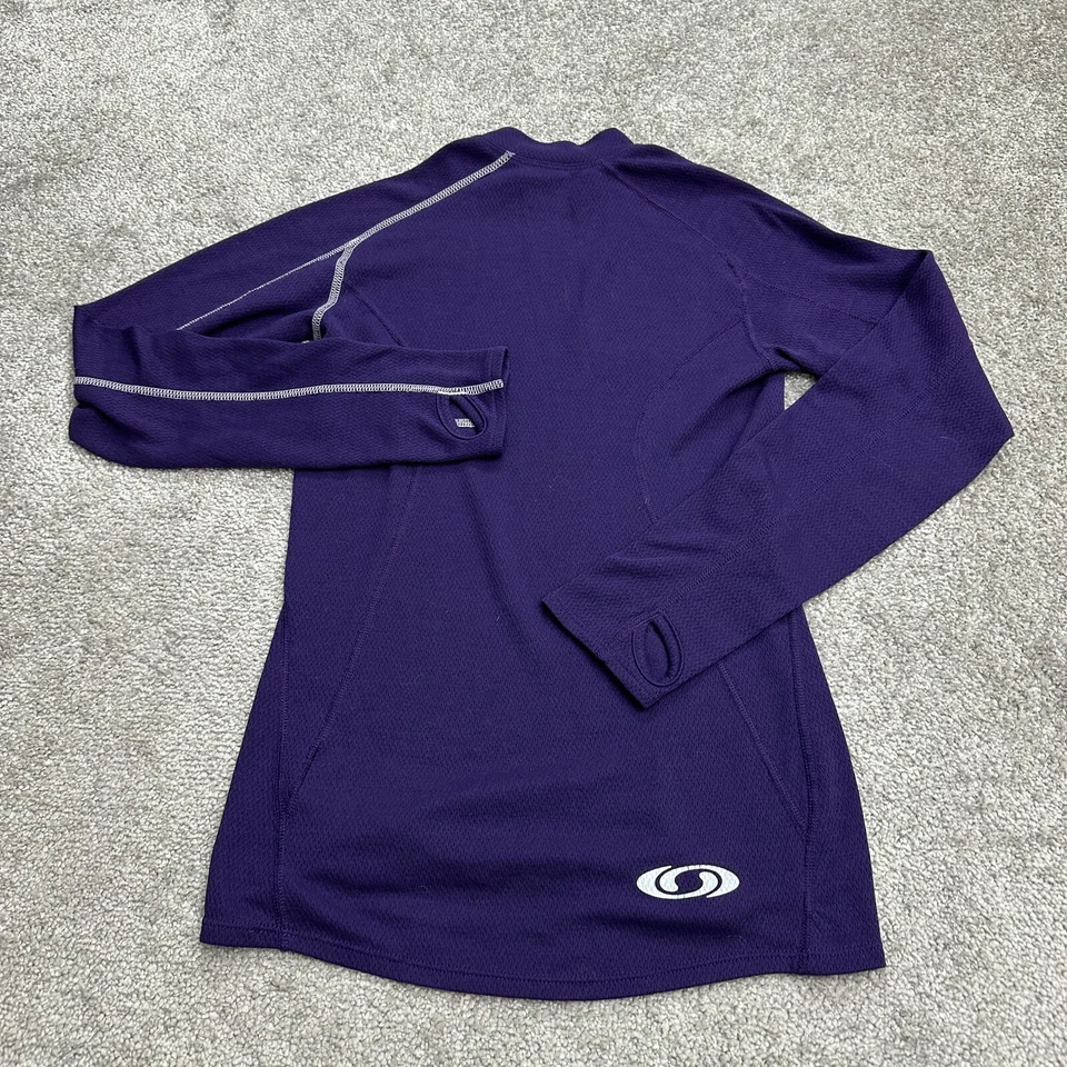 Blusa Salomon ActiLite Active feminina pequena azul gola simulada manga longa furos para polegar - Imagem 2 de 4