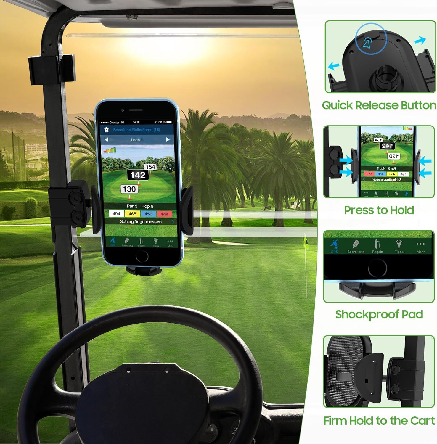 Golf Cart Phone Holder, Cell Phone Mount Caddy for Yamaha EZGO Club Car