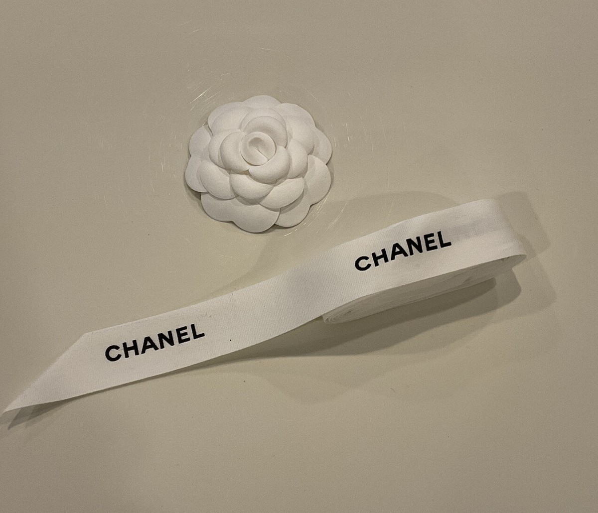 Chanel Ribbon & Camellia White/Black Chanel Lettering 80”x 7 