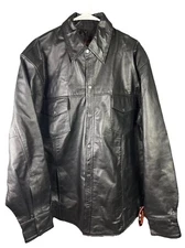 Hot Leathers Men’s XXL Black Leather Jacket Button Up NWT