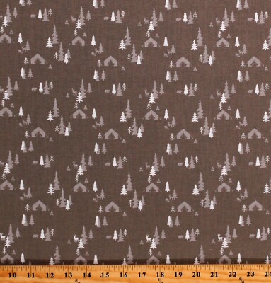 Cotton Camping Tents Woods Trees Glamp Camp Fabric Print by the Yard D689.69