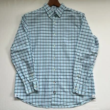 Cremieux Blue Checked 100% Cotton Long Sleeve Casual Shirt Men's Size Medium