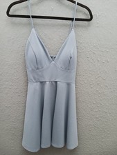 Windsor Women Unknown Dress Gray Cotton V-Neck Spaghetti Strap Fit Flare Mini