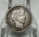 1913 VF+ Barber Dime Philadelphia FULL LIBERTY .900 Silver Business