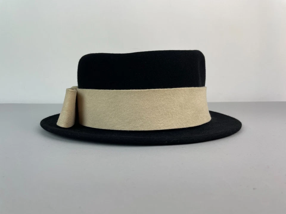 Sombrero de fieltro negro vintage años 90 Frank Olive the Gold Standard para mujer 6 3/4 Foto 4 de 4