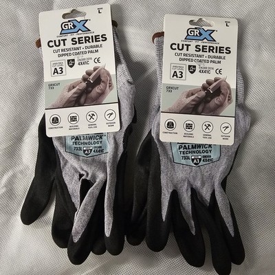 2 pair Large A3 Cut Resistant Gloves GRX Dipped Coated Palm GRXCUT733L