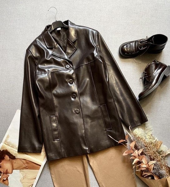 Women American Vintage Jacket Brown Eco Leather 38
