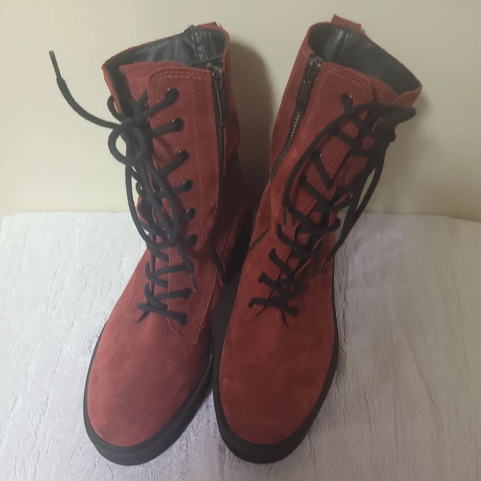PAUL GREEN Jackson боя зажим подошвы шнурует вверх ботинки, женщин 7,5 пламени красный замши новый - Изображение 2 из 4
