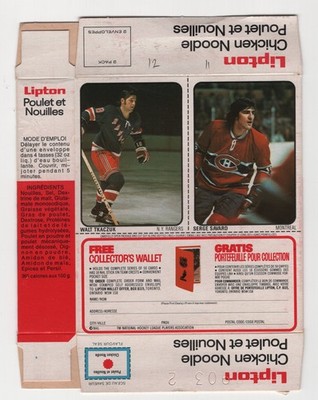 WALT TKACZUK  SERGE SAVARD 1974-75 LIPTON SOUP UNCUT BOX NO 12-11   89821