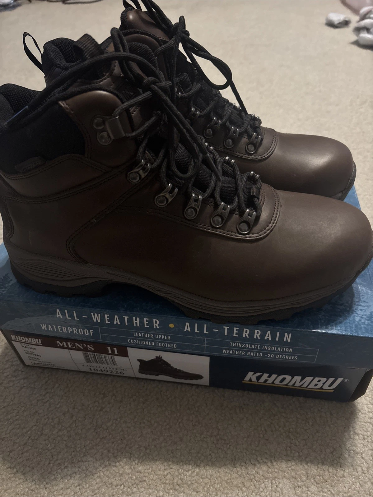 Khombu Men's Ravine Hiking Winter Boots Waterproof Insulated Brown Size 11