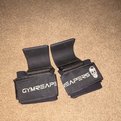 Gymreapers Weight Lifting Hooks with Wrist Wraps, Black Pair (2 Items)