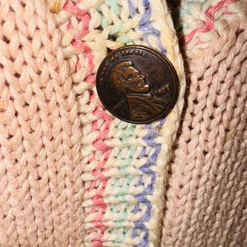 Suéter Vintage Belle Pointe Rosa Bola de Goma Penny Caramelo Talla Mediana Algodón Ramio - Imagen 2 de 10