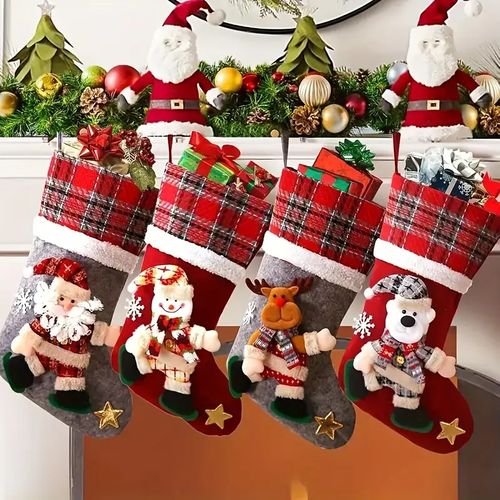 Weihnachtsstrumpf Stoff Nikolausstiefel mit 3D Figuren personalisierbar mit Name - Bild 2 von 16