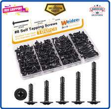 180pcs 8 Self Tapping Screws for Metal, Sheet Metal Screws, 410 Stainless Steel