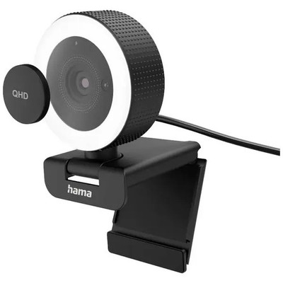 Hama 139989 Webcam 2560 x 1440 Pixel Stand Clamp, With Pedestal, Mic