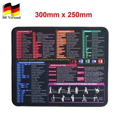 30x25cm Gaming Mousepad Excel Shortcuts Unterlage Deutsch Schreibtischunterlage