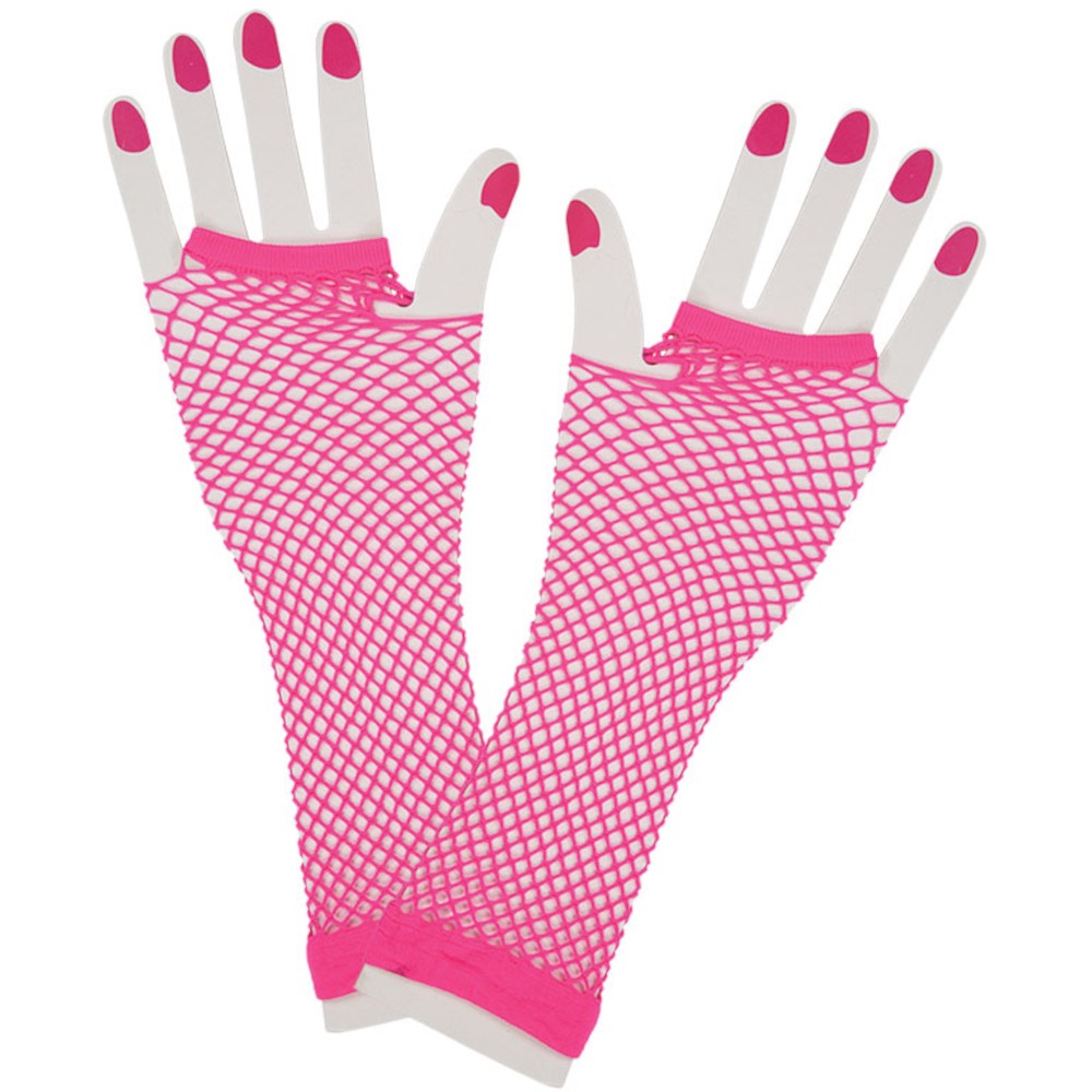 Wicked Costumes Neon Pink 80's Net Gloves Long
