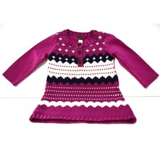 TEA COLLECTION Baby Girl Size 6-9 Months Purple White Sweater Dress Knit