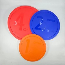 Pyrex Replacement Lids Set of 3 Red Blue Orange 4qt 2.5qt 1.5qt Round Covers