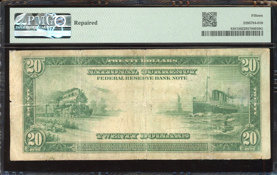 1915 $20 Federal Reserve Bank Note FRN FR-828 - Certified PMG 15 (Choice Fine) - Image 2 of 2
