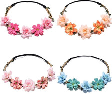Blumengirlanden-Set Mit 4 Blumenkronen-Stirnb&auml;ndern F&uuml;r Themenpartys, Karneval,