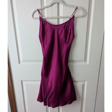 Victorias Secret Silk Slip Dress Sz L Magenta Back Button Satin Nightgown Y2K