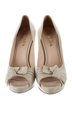 Prada Nude Leather Peep Toe Bow Pumps Size 7.5 IT 37.5 Platform Heels 4.5" $950