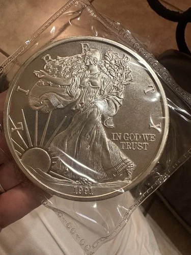 🦅 1991 Giant 1 Troy Pound (12 troy oz) Walking Liberty .999 Fine  Silver Round