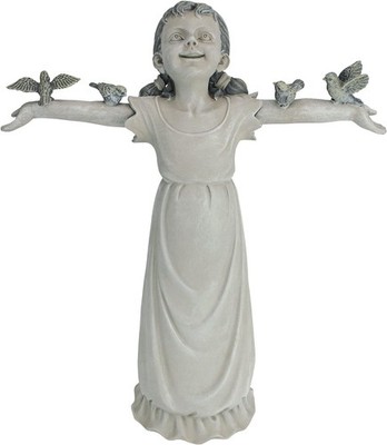 Basking in Glory Little Girl with Birds Outdoor Garden Statue, Medium, 16 inches