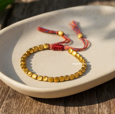 Minimalist Copper Gold Bead Bracelet Tibetan Luck Wealth Boho Jewelry Reiki Gift