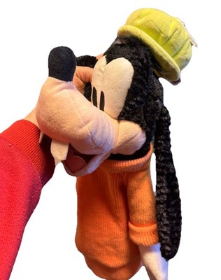 Vintage Disney Parks GOOFY Plush Hand Puppet w/ Orange Sweater & Hat Large Retro