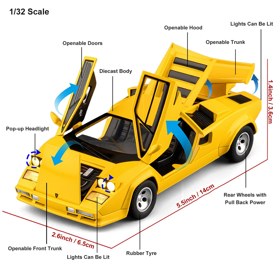 1:32 Diecast Vehicle for Lamborghini Countach LP500S Model Car Toy Kids Gifts - Image 3 of 4
