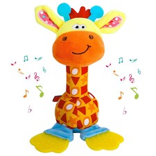Baby Teether Rattle Toy - Soft Giraffe Plush with Crinkle Squeaky Sound, Sens...