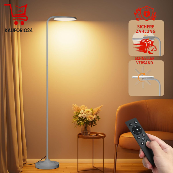 Led Stehlampe Dimmbar 36W 3000K-6000K Fernbedienung Silber FüR Wohnzimmer-image